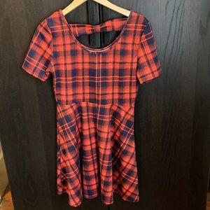 Ginger G Red and Navy Plaid Skater Dress, Size L